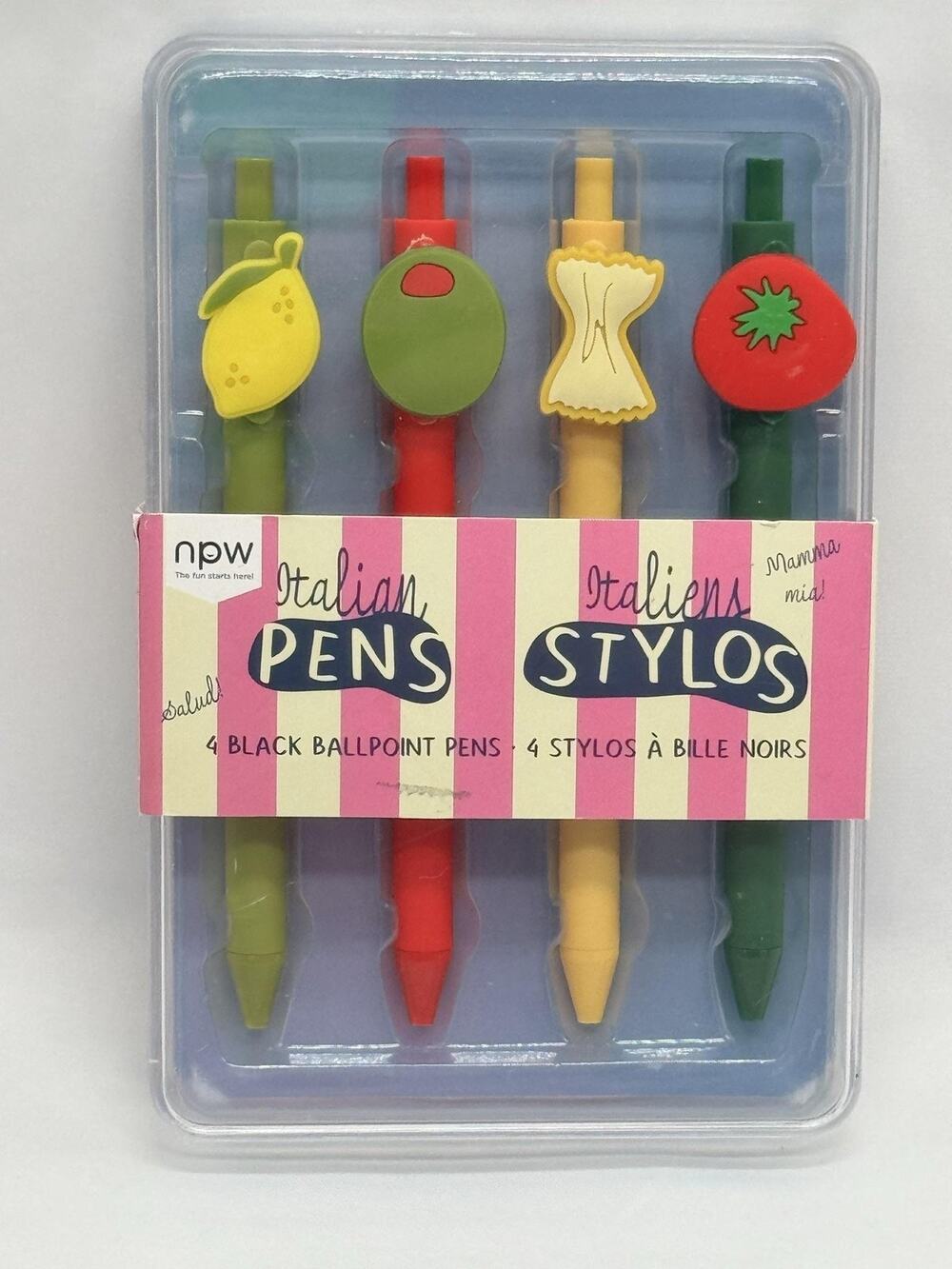 NPW Italian Pens Black Ballpoint Pen Set Of 4 Novelty Multicolor Foodie Desk